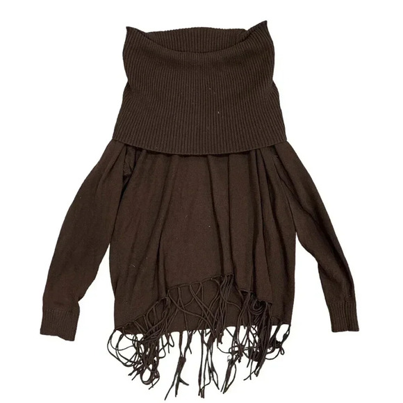 Michael Michael Kors Brown Fringe Hem Western Cowl Sweater M - Picture 1 of 4